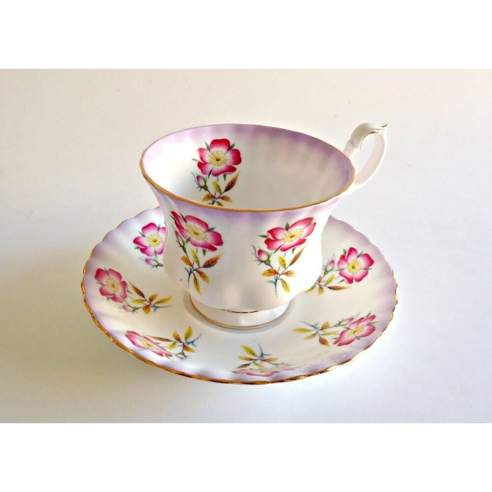 Royal Albert Tea Cup and Saucer Rose Pink Purple Flower Vintage Teacup